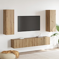 vidaXL 4 Delars TV Skåp Set Väggmonterat Artisan Ek Konstruerat Trä