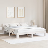 vidaXL sängram med huvudgavel vit 200x200 cm solid furu
