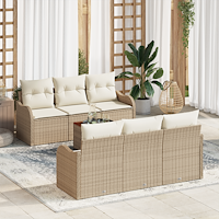 vidaXL 7-delat trädgårdsoff_set med kuddar Beige Poly Rattan Akacia
