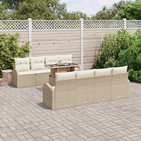 vidaXL 9-delars trädgårdsofabord med kuddar beige poly rotting