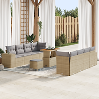 vidaXL 11-delars trädgårdssoff-set med kuddar Beige Poly Rottning Akacia