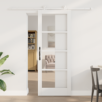 vidaXL Skjutdörr med Hårdvarusats 'ORKDAL'Vit Massivt Trä & Glas