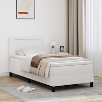vidaXL Boxfjäder säng med madrass Vit 90x200 cm Faux läder