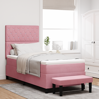 vidaXL Bäddfjäder med madrass med huvudgavel Rosa 100 x 200 cm Sammet