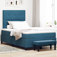vidaXL Boxspringsäng med madrass & bänk Mörkblå 120x200 cm Sammet