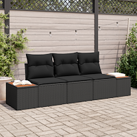 vidaXL 3-delad trädgårdsoffaset med kuddar svart poly-rattan akacia