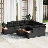vidaXL 9-delars utemöbelset med kuddar - svart poly rattan och akacia
