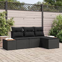 vidaXL 4-delat trädgårdsoff-set med kuddar Svart Poly Rattan Akacia