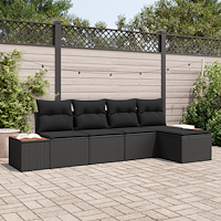 vidaXL 5-delade trädgårdsoffset med kuddar Svart poly Rattan Akacia