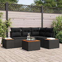 vidaXL 5 delar trädgårdsoffaset med kuddar svart poly rattan akacia