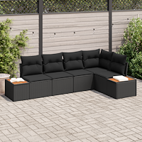 vidaXL 5-delad trädgårdsoffset med kuddar svart poly rattan akacia