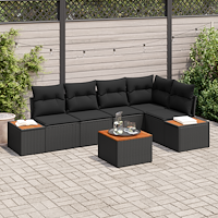 vidaXL 6 Delar Trädgårdsoffaset Med Kuddar Svart Poly Rattan Akacia
