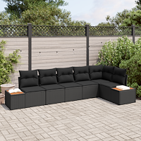 vidaXL 6-delat trädgårdsoffaset med kuddar svart poly rattan akacia