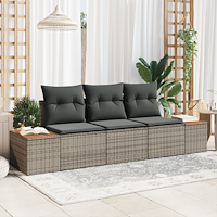 vidaXL 3-delat Trädgårdssoffset med Kuddar Grå Poly Rattan Akacia