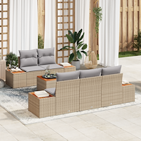 vidaXL 6-delad trädgårdsoffa set med kuddar beige poly rattan akacia