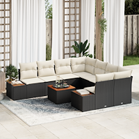 vidaXL 9-delad Trädgårdsoff Set med Kuddar Svart Poly Rattan Akacia