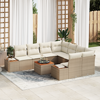 vidaXL 9-delars trädgårdsoff set med kuddar beige poly rotting akacia