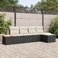 vidaXL 5-delat Trädgårdsofa-set med Kuddar Svart Poly Rattan Akacia