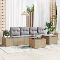 vidaXL 6-delars trädgårdsoffaset med kuddar - Beige poly-rattan och akacia