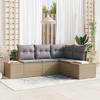 vidaXL 4 Delars Trädgårdsoffaset med Kuddar Beige Poly Rattan Akacia
