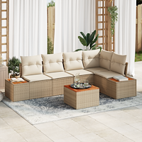 vidaXL 6-delars trädgårdsoff set med kuddar i beige poly rattan och akacia.