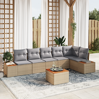 vidaXL 7-delars trädgårdsoffaset med kuddar i beige poly rattan och akacia