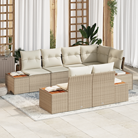 vidaXL 7-delat trädgårdsoffset med kuddar beige poly rattan akacia