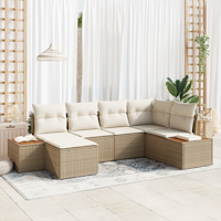 vidaXL 6 Delars Trädgårdsmöbelset med Kuddar i Beige Poly Rattan och Akacia