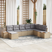 vidaXL 8-delat trädgårdsoffaset med kuddar beige poly rattan akacia