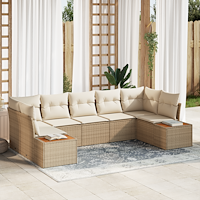 vidaXL 7-delars soffa med kuddar i beige poly-rattan och akacia