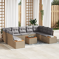 vidaXL 6-delat trädgårdsoffasett med kuddar beige polyrotting akacia