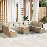 vidaXL 11-delars trädgårdsoff-set med kuddar i beige poly rattan och akacia