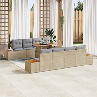 vidaXL 9-delad Trädgårdsoffagrupp med Kuddar Beige Poly Rattan