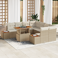 vidaXL 9-delars trädgårdsoffset med kuddar, beige poly rattan