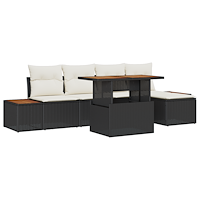 vidaXL 6-delat Trädgårdsofa set med kuddar Svart Konstrotting