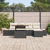 vidaXL 6-delat Trädgårdsofa set med kuddar Svart Konstrotting