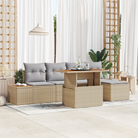 vidaXL Trädgårdsoffset med lagring 6 pcs Beige Poly rattan