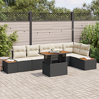 vidaXL Trädgårdsoffset med lagring 7 pcs Svart Poly rattan