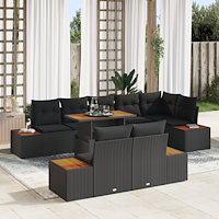 vidaXL 9-delars trädgårdssoff-set med kuddar, svart poly-rattan