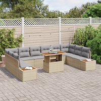 vidaXL 11-delars trädgårdsoffset med kuddar beige poly rattan