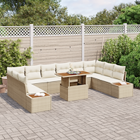 vidaXL 11-delars Trädgårdsoffset med Kuddar i Beige Poly Rattan