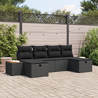 vidaXL 6 Delars Trädgårdssoffa Set med Kuddar Svart Poly Rattan