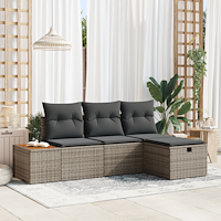 vidaXL 4-delars trädgårdsoffaset med kuddar Grå Poly Rattan