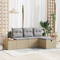 vidaXL 4-delars trädgårdsoffaset med kuddar i beige poly rattan