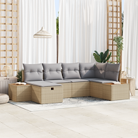 vidaXL 6-delars trädgårdsoffaset med kuddar i beige poly rattan