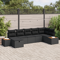 vidaXL 7-delad trädgårdsoffaset med kuddar i svart poly rattan