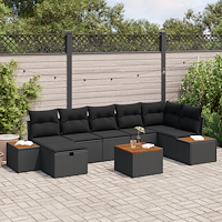 vidaXL 8-delat trädgårdsoffset med kuddar svart poly rattan