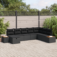 vidaXL 8-delars trädgårdsoffgrupp med kuddar, svart poly rattan.