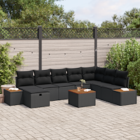 vidaXL Trädgårdsoffset 9 pcs Svart 55 x 62 x 69 cm Poly rattan