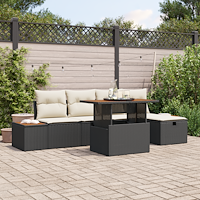 vidaXL 6-delat Trädgårdsoffasett med kuddar Svart Poly Rattan Acacia